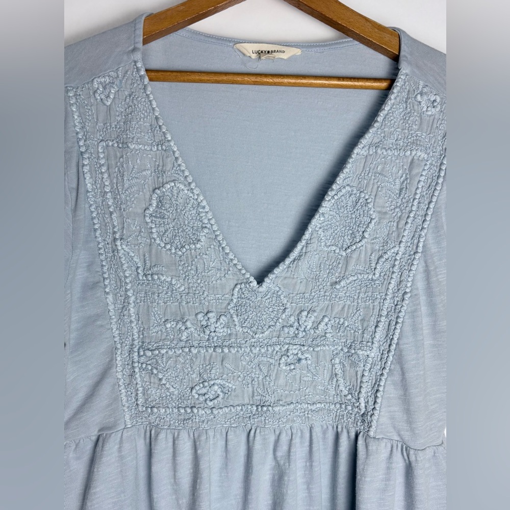 Lucky Brand - Embroidered Blue Baby Doll Top, Women’s size Medium - Picture 3 of 9